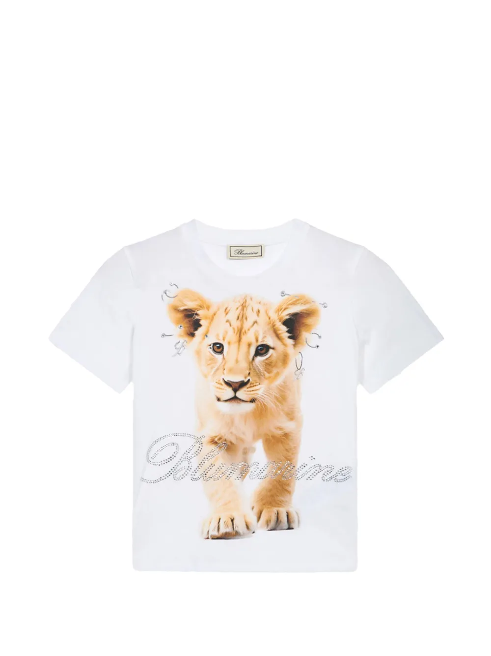 Blumarine T-shirt met leeuwenprint en kristallen logo Wit