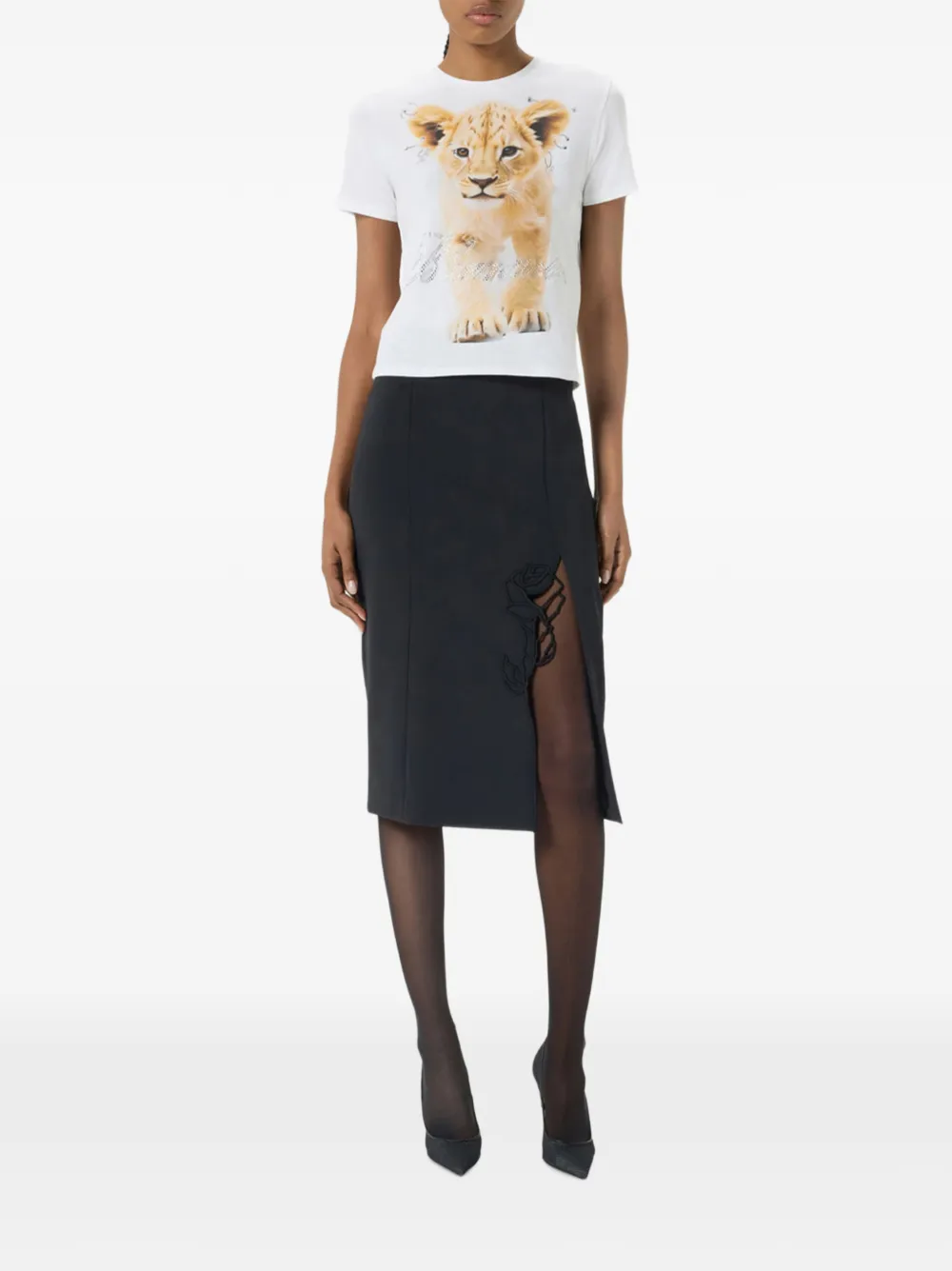Blumarine T-shirt met leeuwenprint en kristallen logo Wit