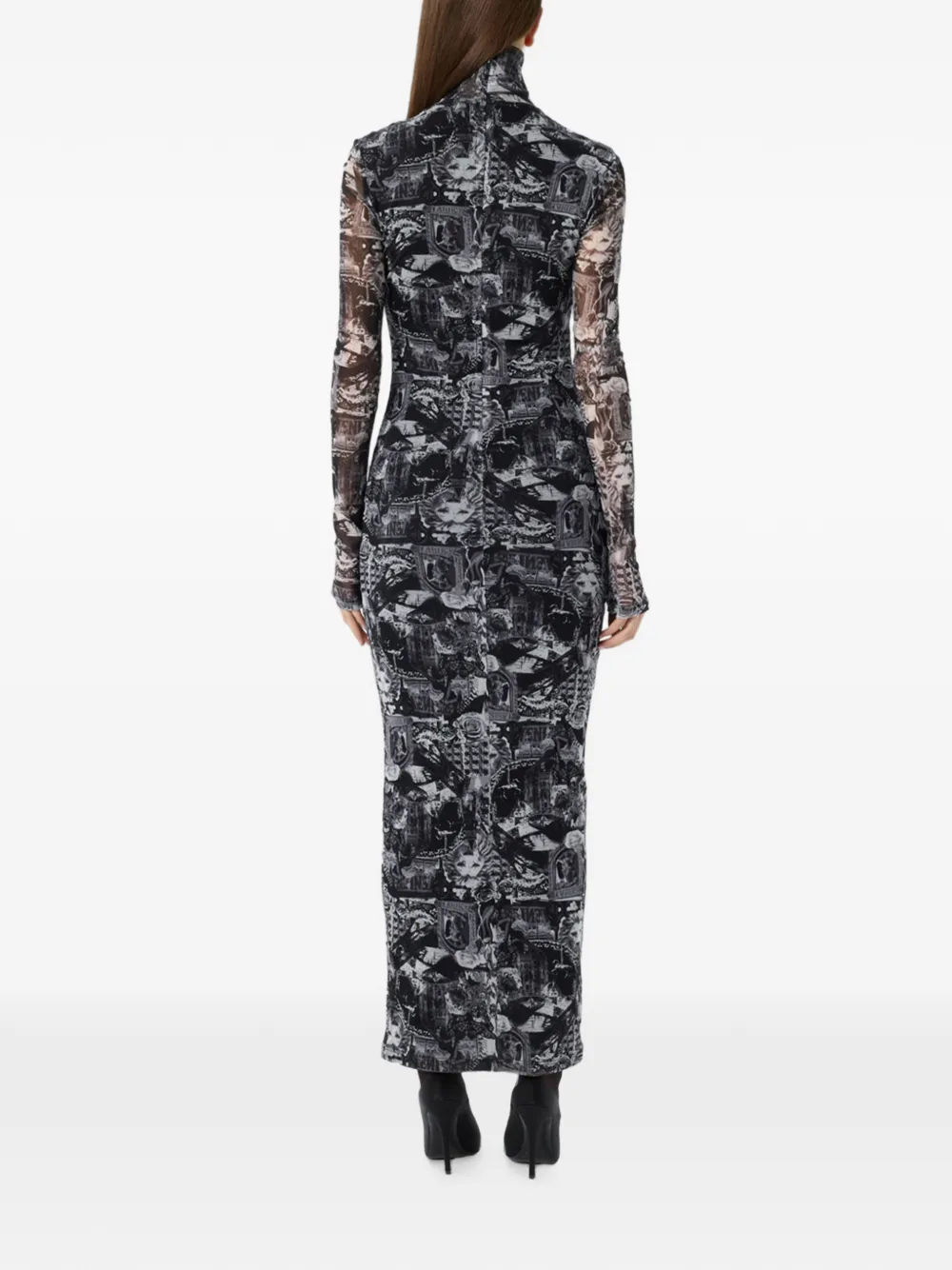 Blumarine Maxi-jurk met bloemenprint en hoge hals Zwart