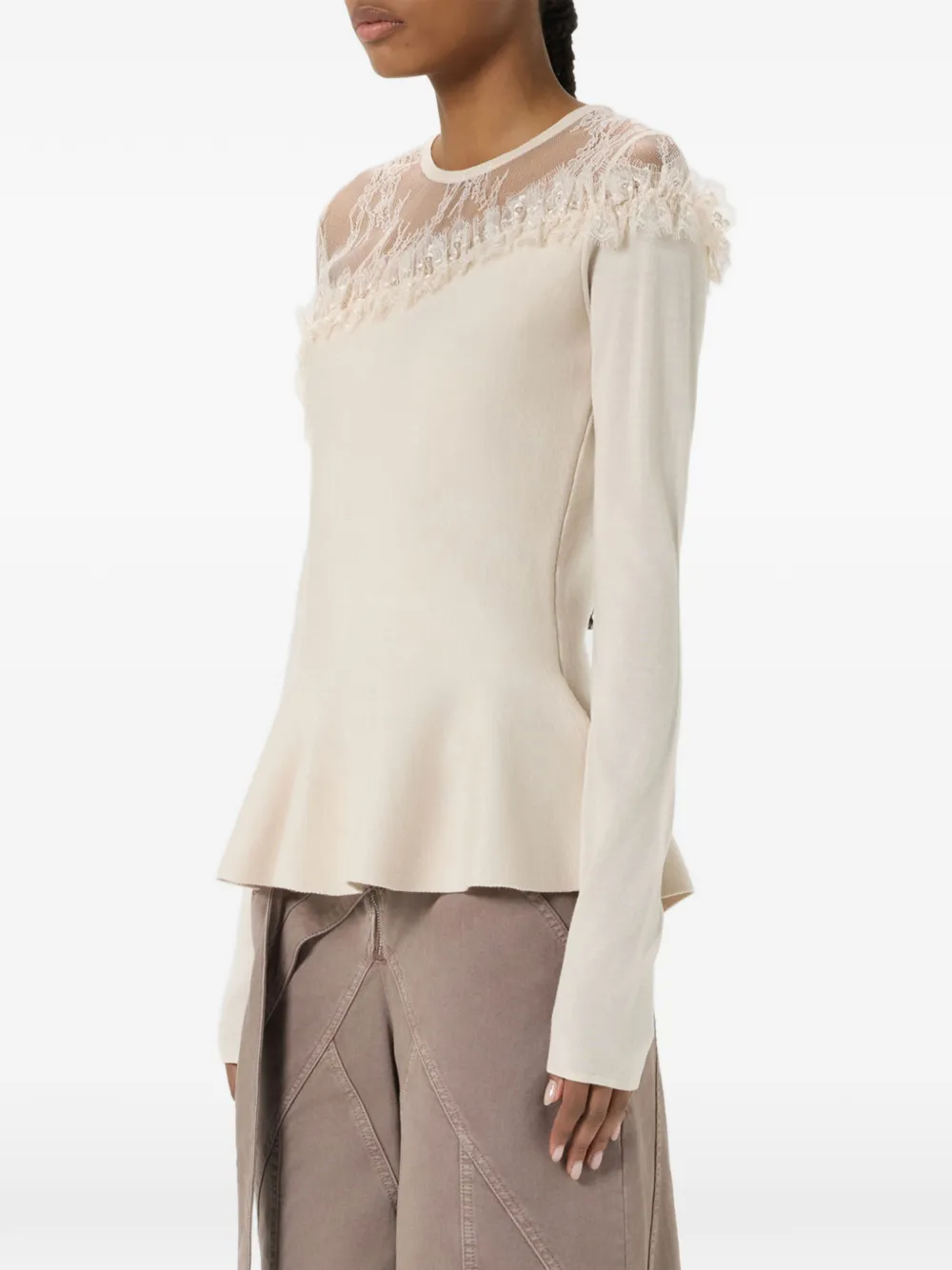 Blumarine Peplum trui met kanten afwerking Beige