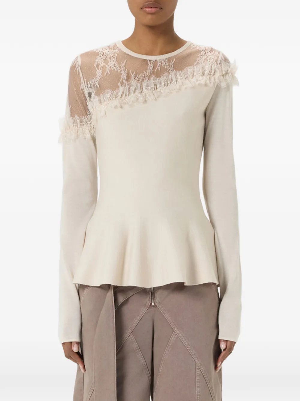 Blumarine Peplum trui met kanten afwerking Beige
