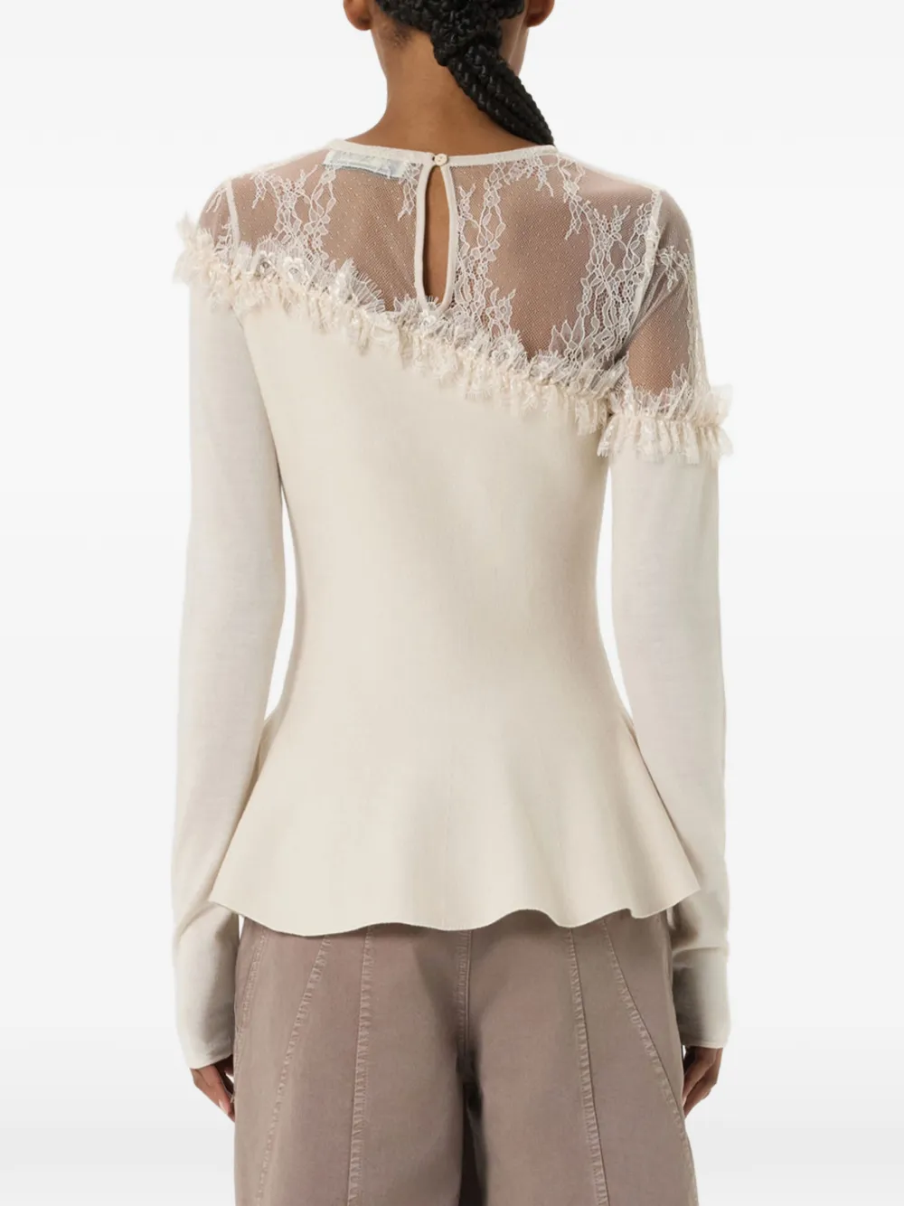 Blumarine Peplum trui met kanten afwerking Beige