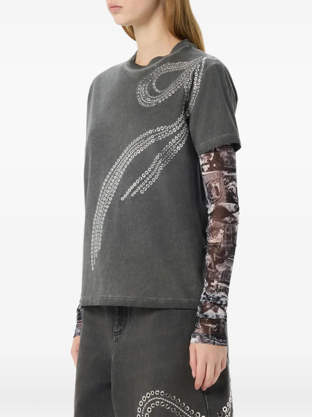 Blumarine T-shirt verfraaid met studs en ringlets Grijs