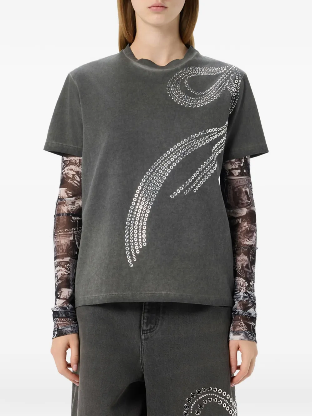 Blumarine T-shirt verfraaid met studs en ringlets Grijs