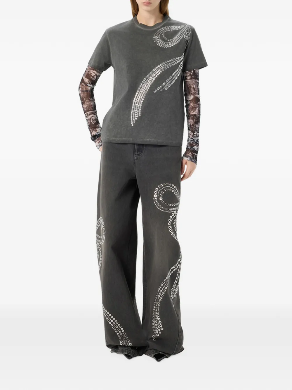 Blumarine T-shirt verfraaid met studs en ringlets Grijs