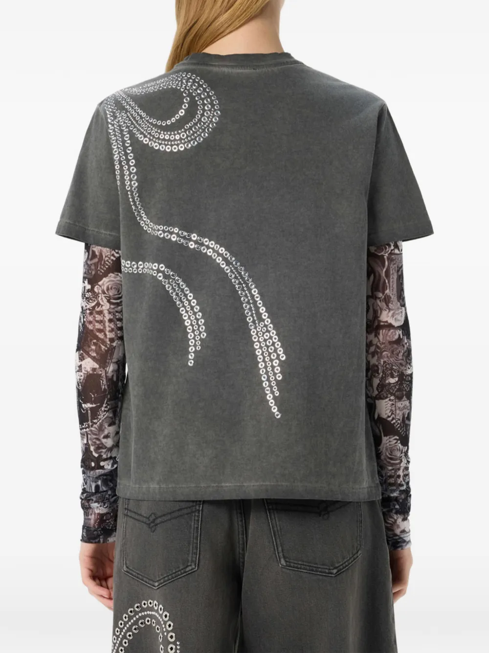 Blumarine T-shirt verfraaid met studs en ringlets Grijs