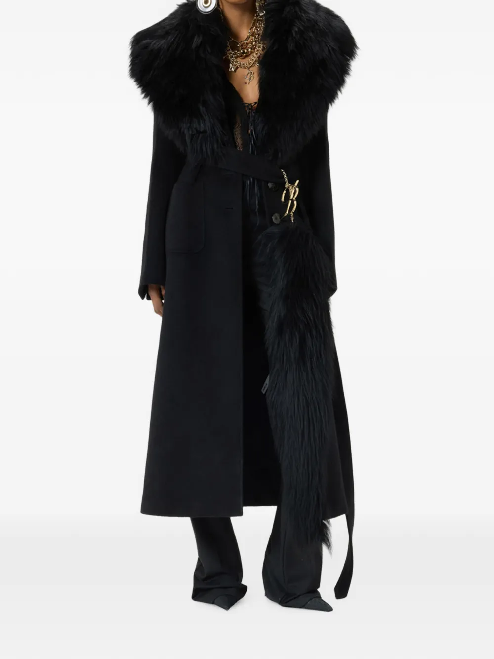 Blumarine Jas met lammy kraag en bedeldetail Zwart
