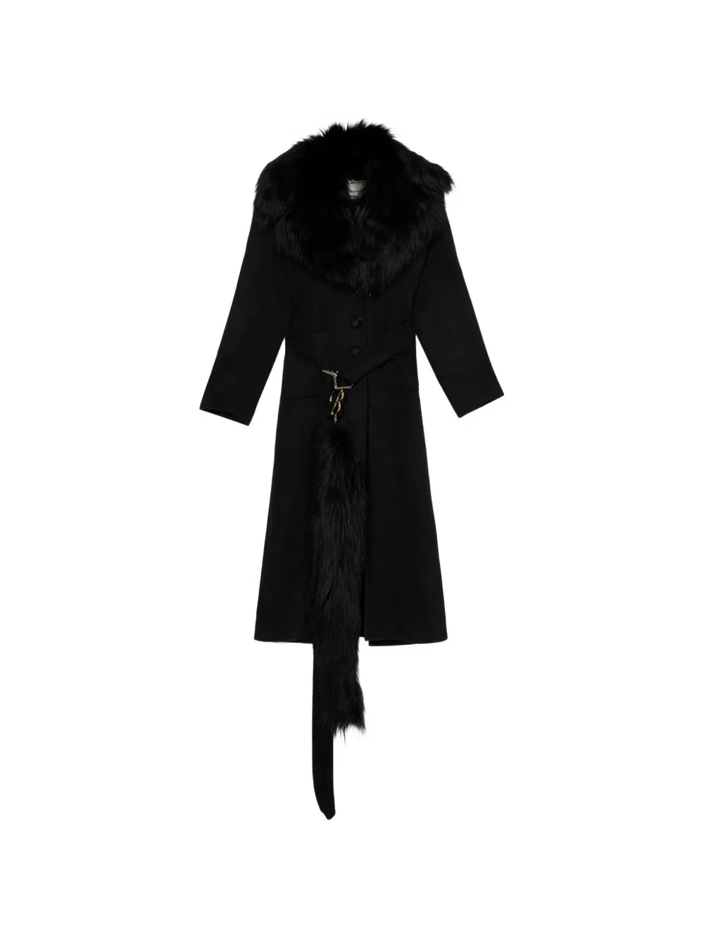 Blumarine Shearling-collar Charm-detail Coat In Black