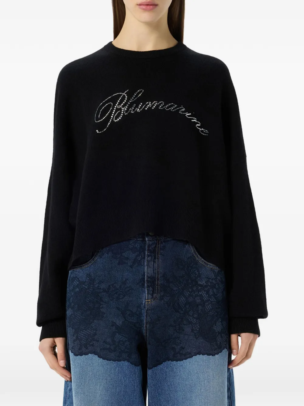Blumarine Wollen trui met logo van stras Zwart