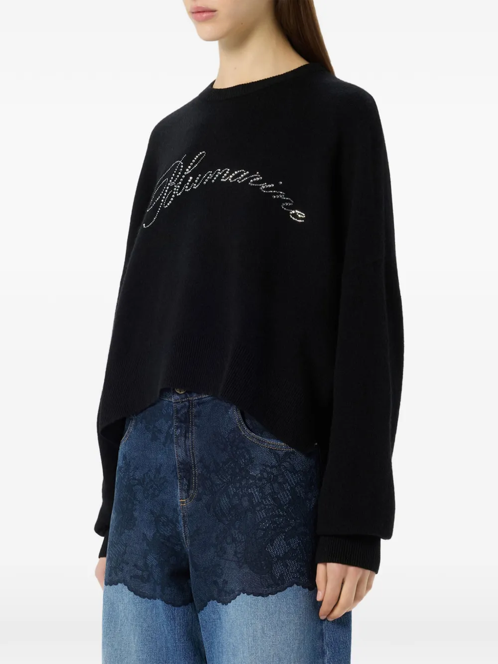 Blumarine Wollen trui met logo van stras Zwart