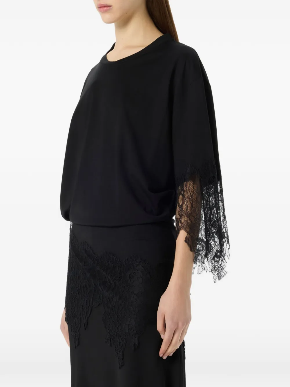Blumarine Jersey midi-jurk met kanten detail Zwart