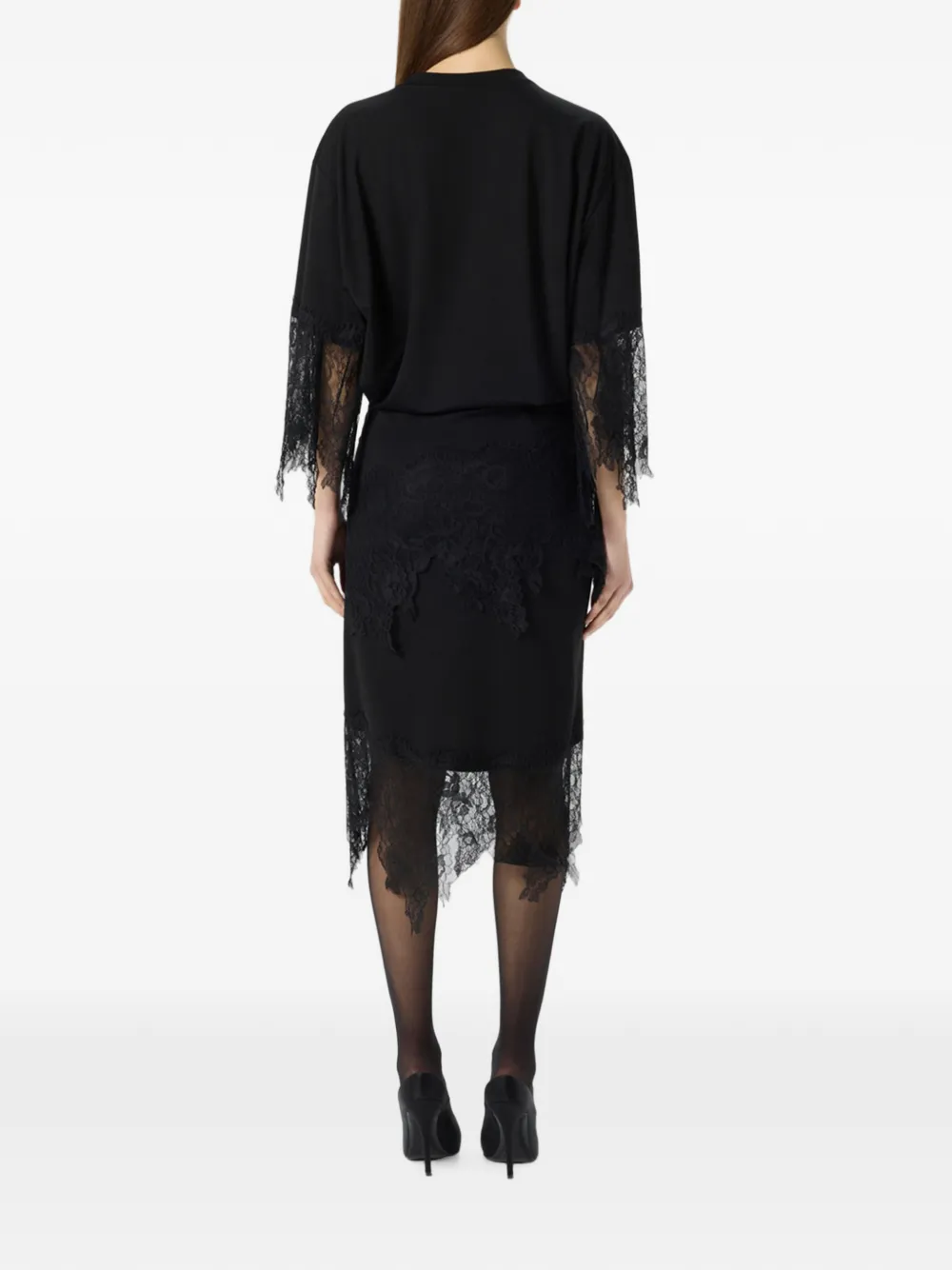 Blumarine Jersey midi-jurk met kanten detail Zwart