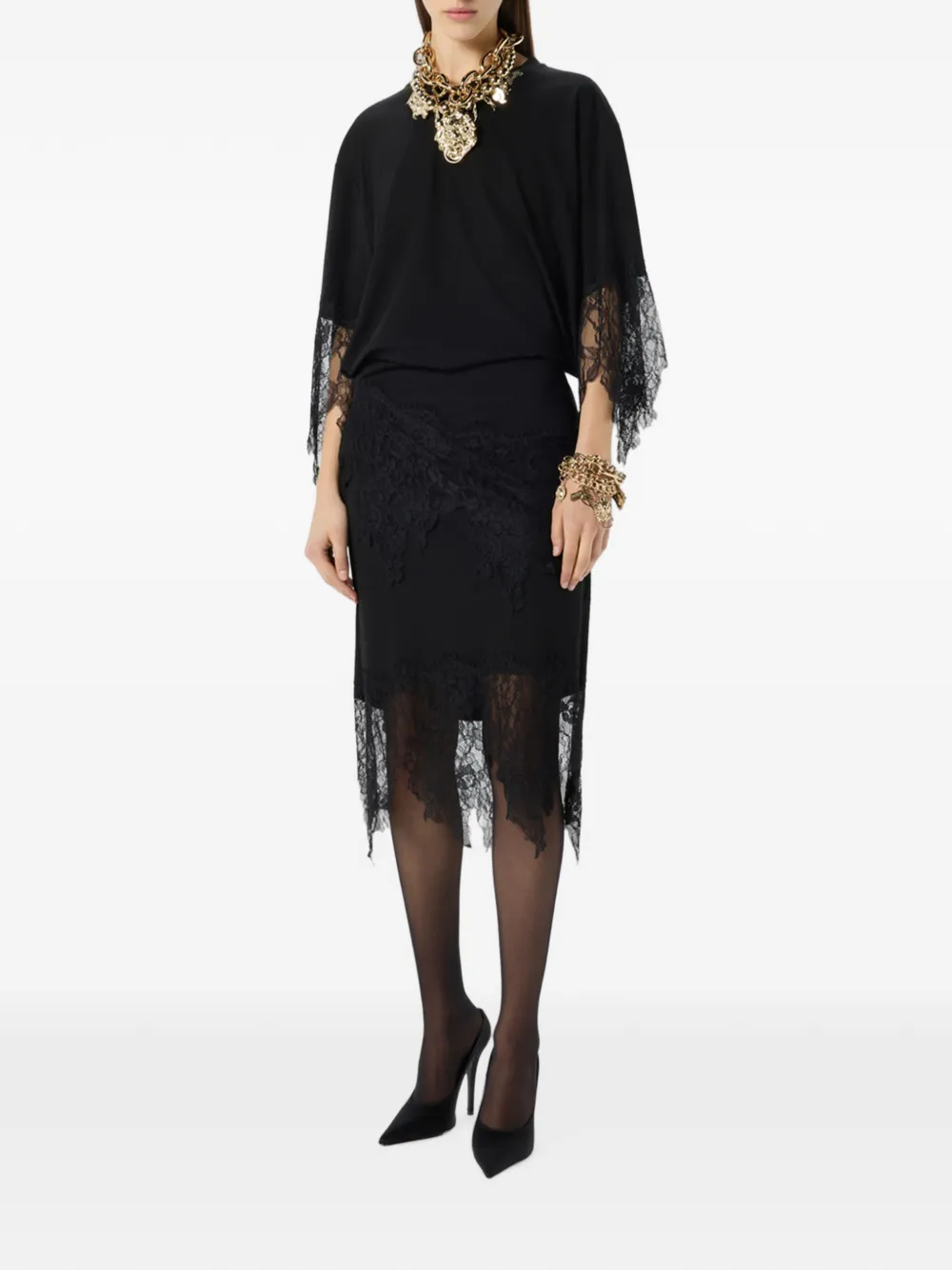 Blumarine Jersey midi-jurk met kanten detail Zwart