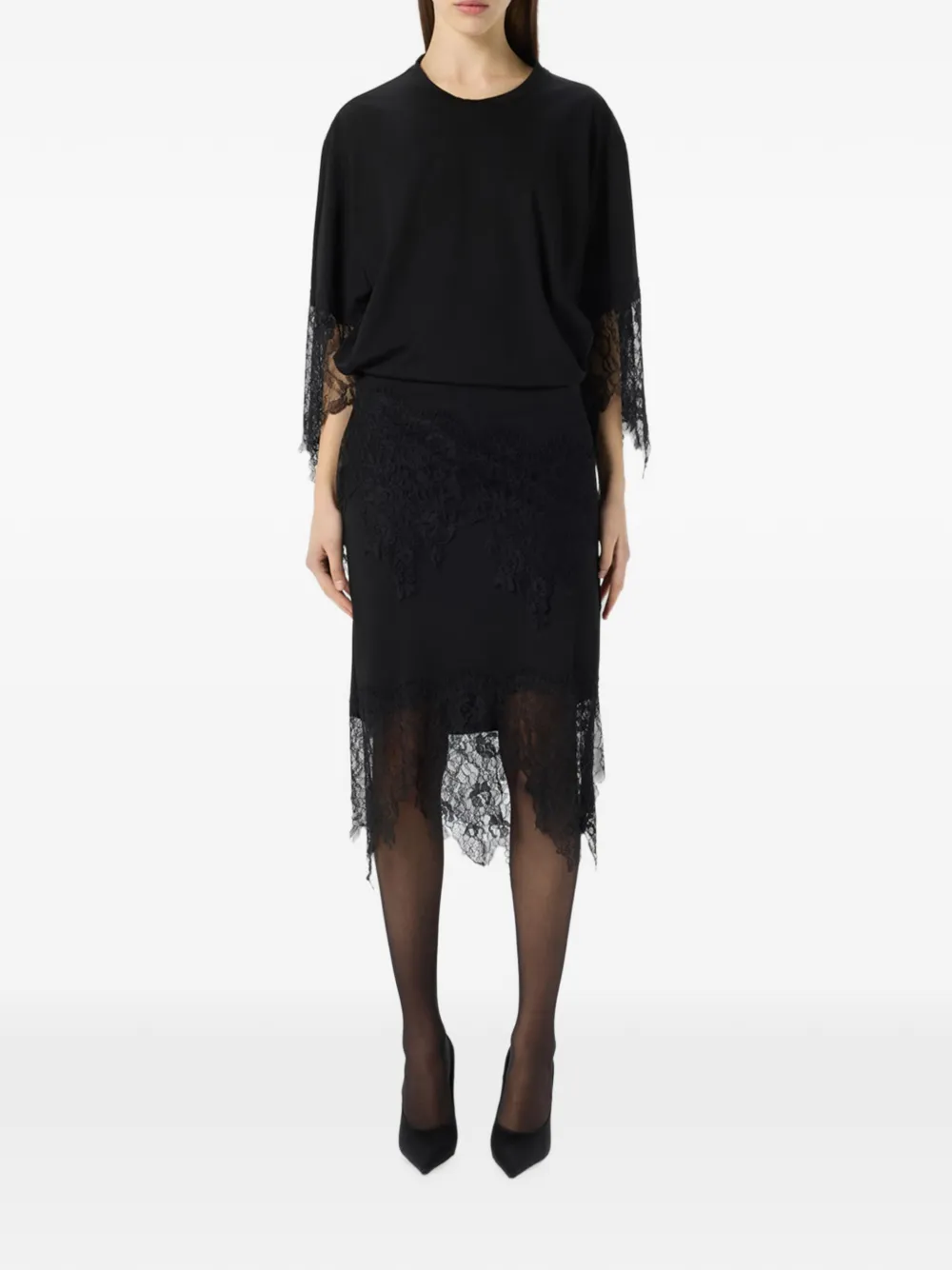 Blumarine Jersey midi-jurk met kanten detail Zwart