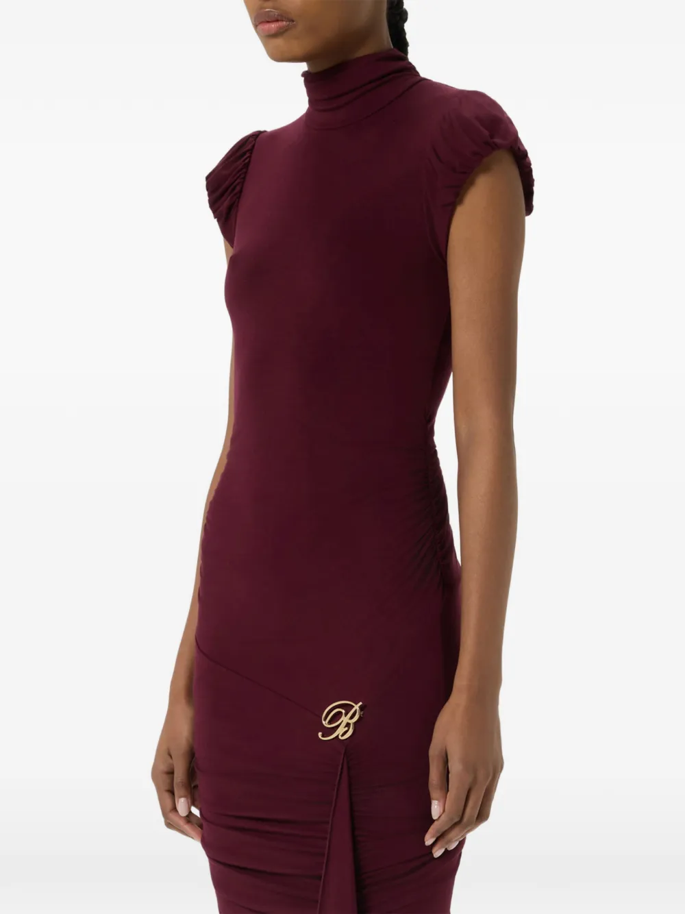 Blumarine Gedrapeerde midi-jurk met logodetail Rood