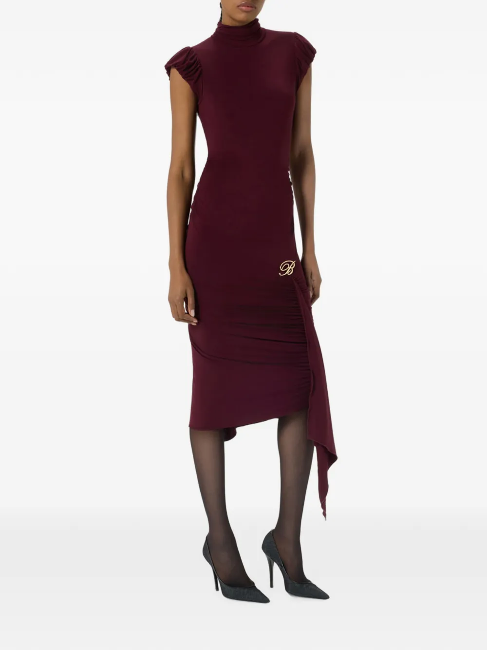 Blumarine Gedrapeerde midi-jurk met logodetail Rood