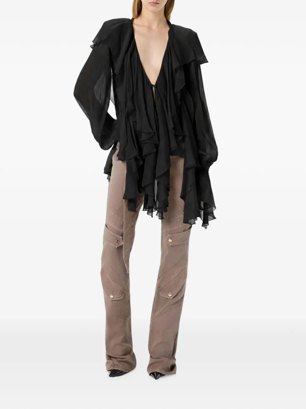 Blumarine Shirt met ruches Zwart