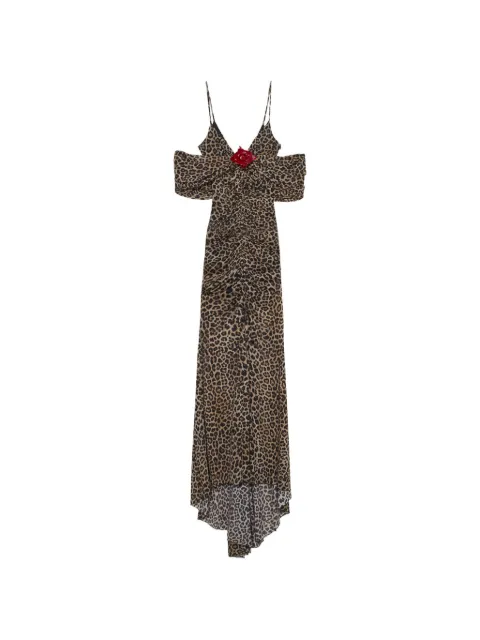 Blumarine leopard-print brooch-detail maxi dress