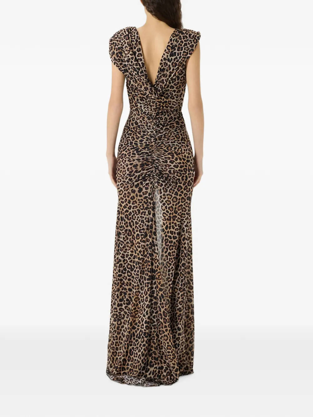 Blumarine Maxi-jurk met luipaardprint en broche Bruin