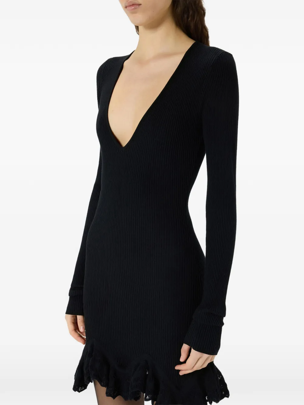 Blumarine Ribgebreide mini-jurk met ruches Zwart
