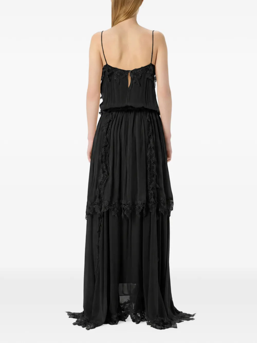 Blumarine Crêpon maxi-jurk met kanten afwerking Zwart