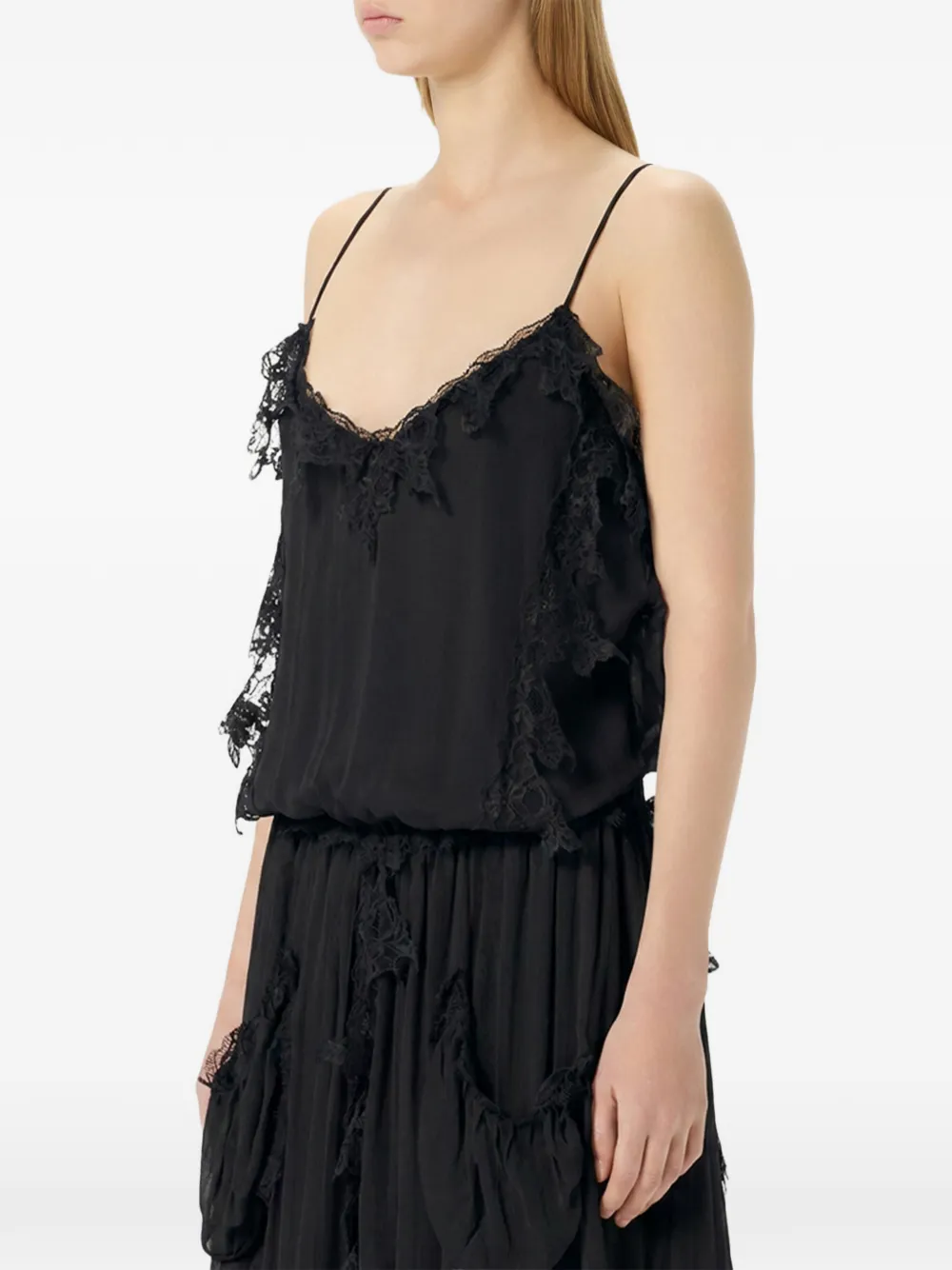 Blumarine Crêpon maxi-jurk met kanten afwerking Zwart
