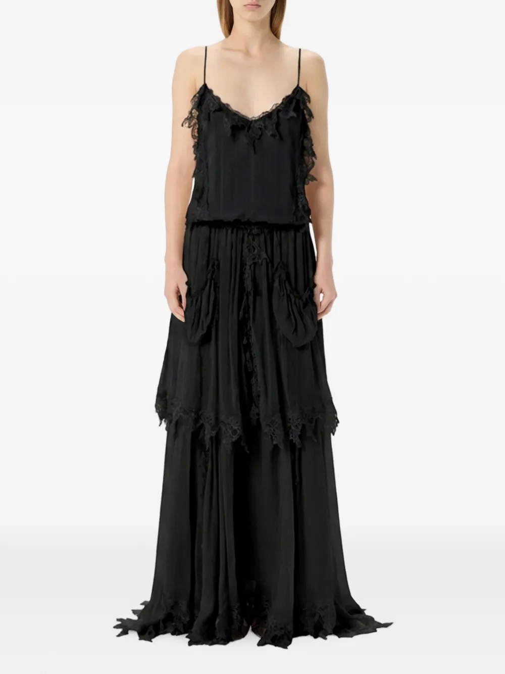 Blumarine Crêpon maxi-jurk met kanten afwerking Zwart