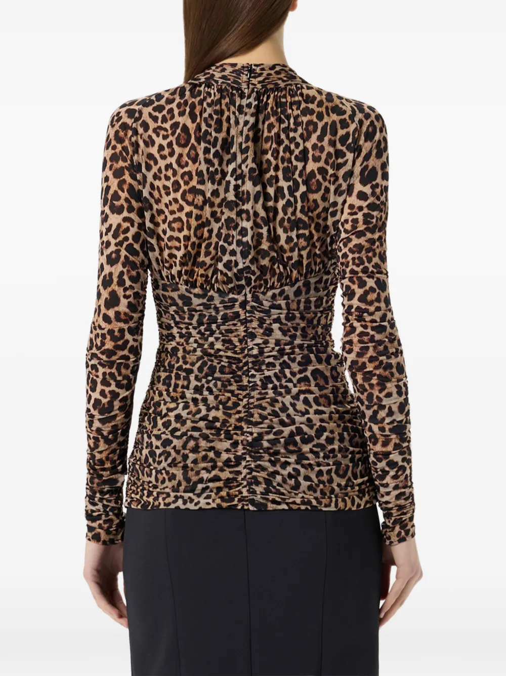 Blumarine Blouse met luipaardprint en ruches Bruin