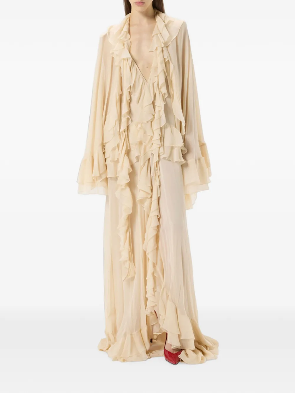 Blumarine Crêpon maxi-jurk met ruches Beige