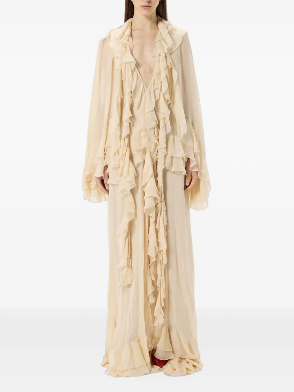 Blumarine Crêpon maxi-jurk met ruches Beige