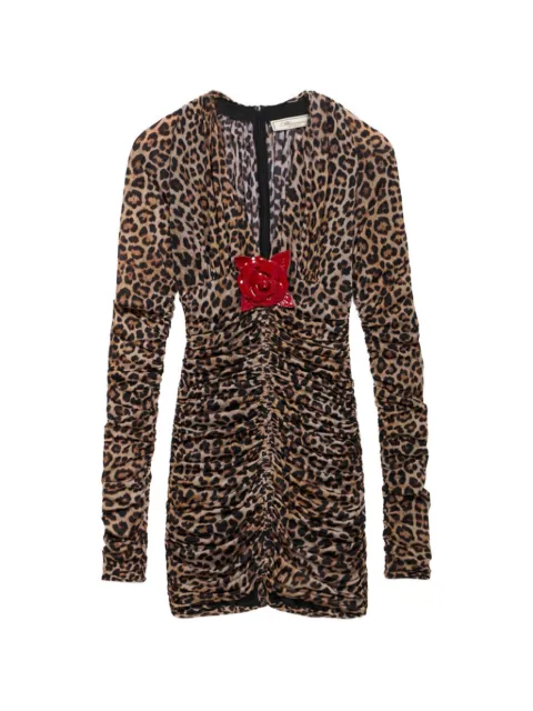 Blumarine vestido fruncido con estampado de leopardo