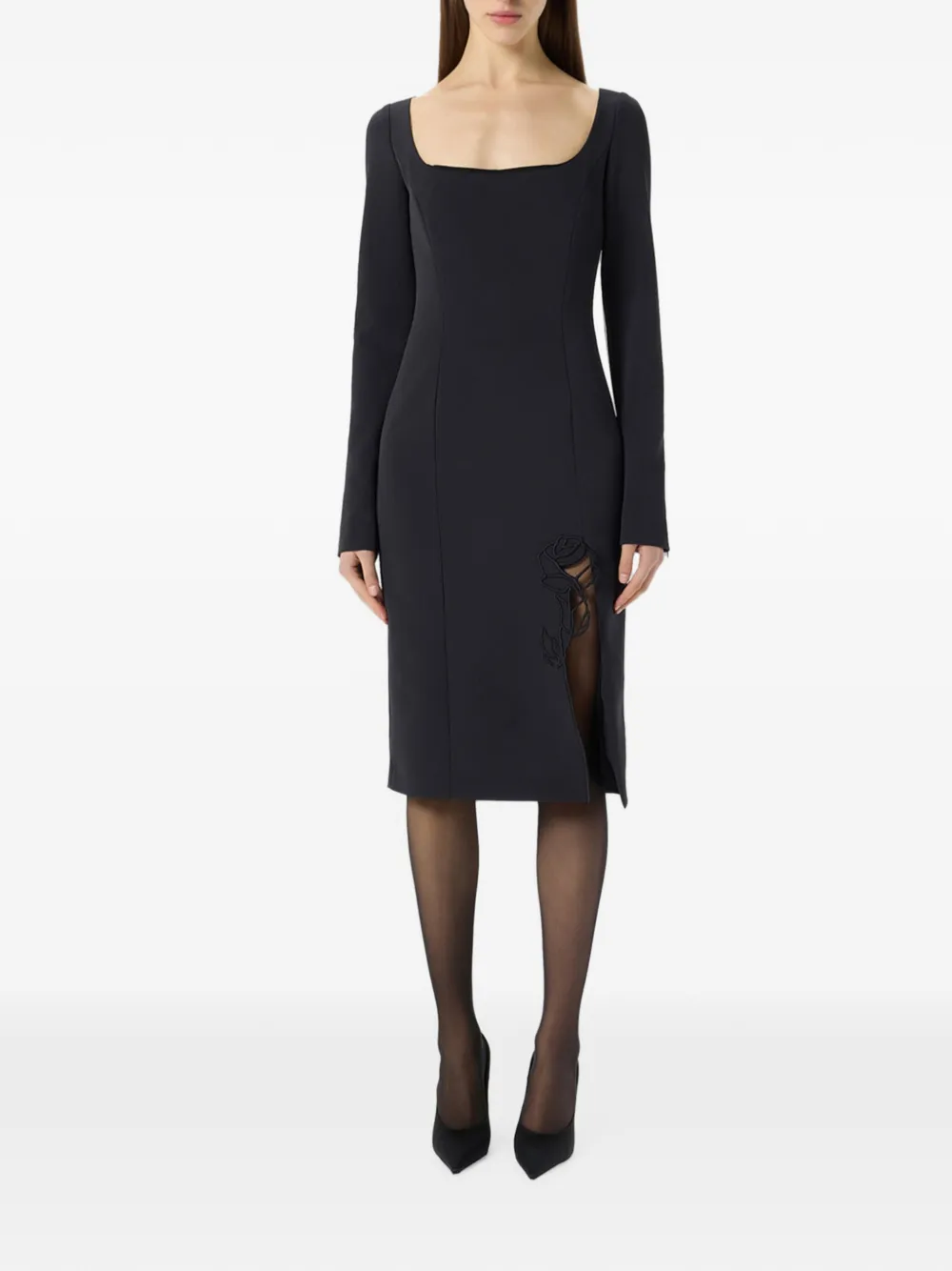 Blumarine Cady midi-jurk met geborduurde roos Zwart
