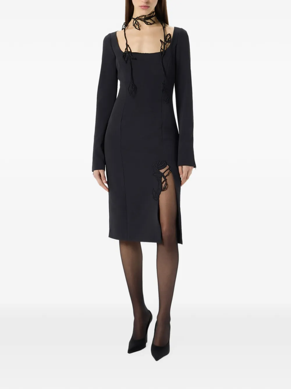 Blumarine Cady midi-jurk met geborduurde roos Zwart