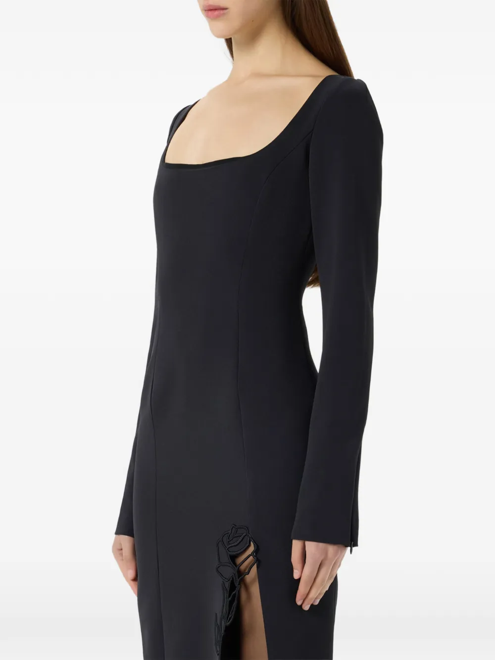 Blumarine Cady midi-jurk met geborduurde roos Zwart