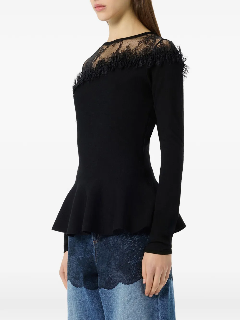 Blumarine Peplum trui met kanten vlak Zwart