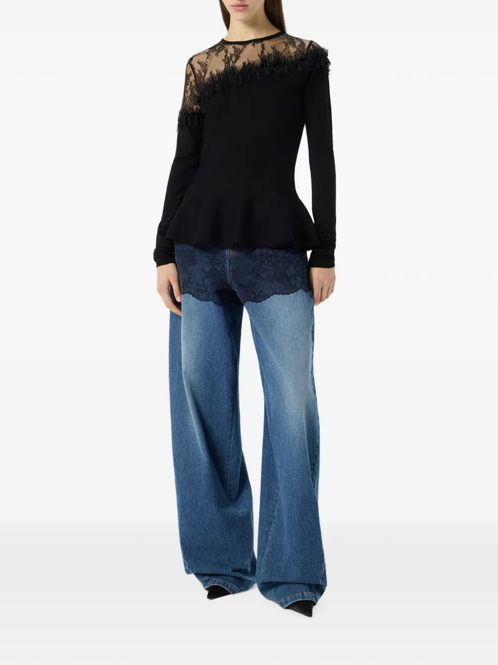 Blumarine Peplum trui met kanten vlak Zwart