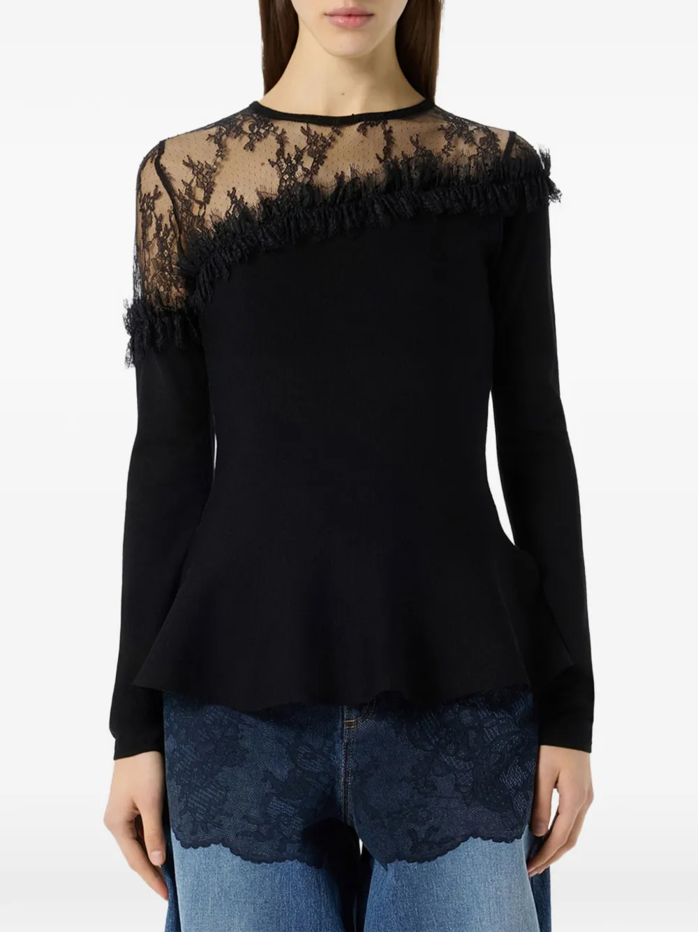 Blumarine Peplum trui met kanten vlak Zwart