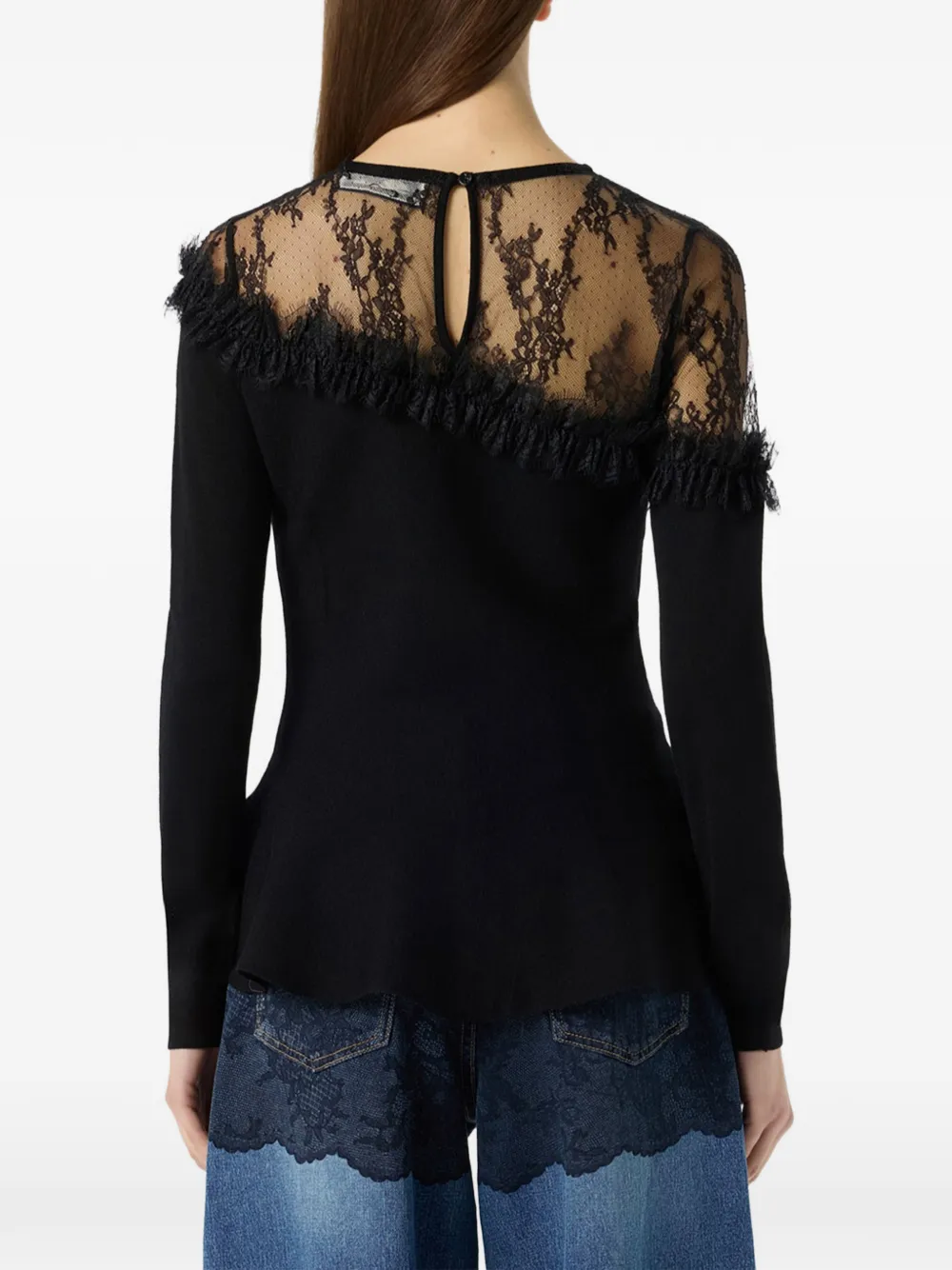 Blumarine Peplum trui met kanten vlak Zwart