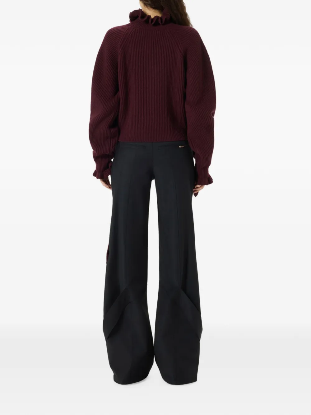 Blumarine Ribgebreide trui met ruches Rood