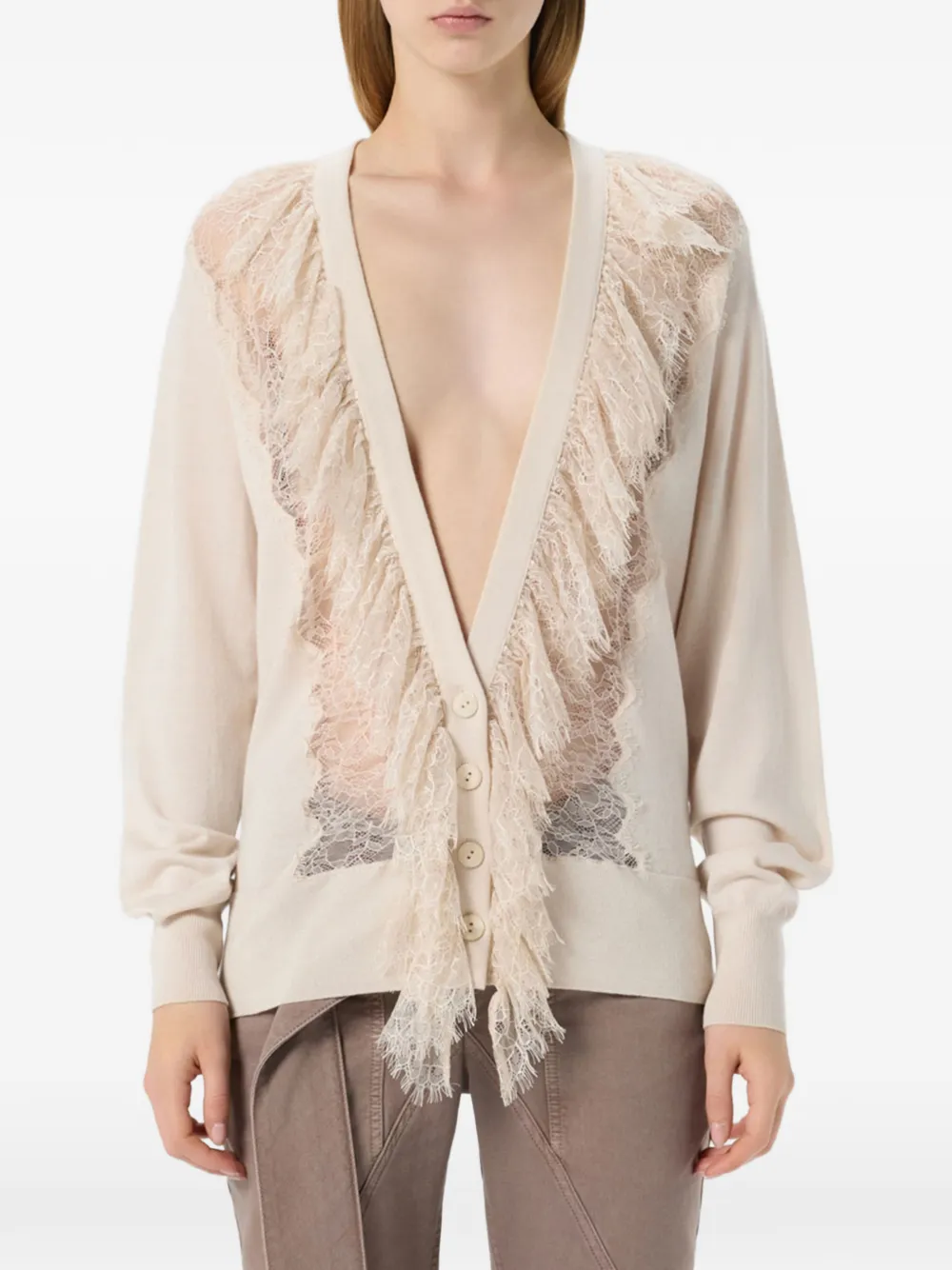 Blumarine Vest met kanten afwerking Beige