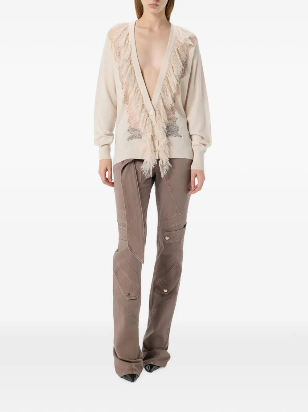 Blumarine Vest met kanten afwerking Beige