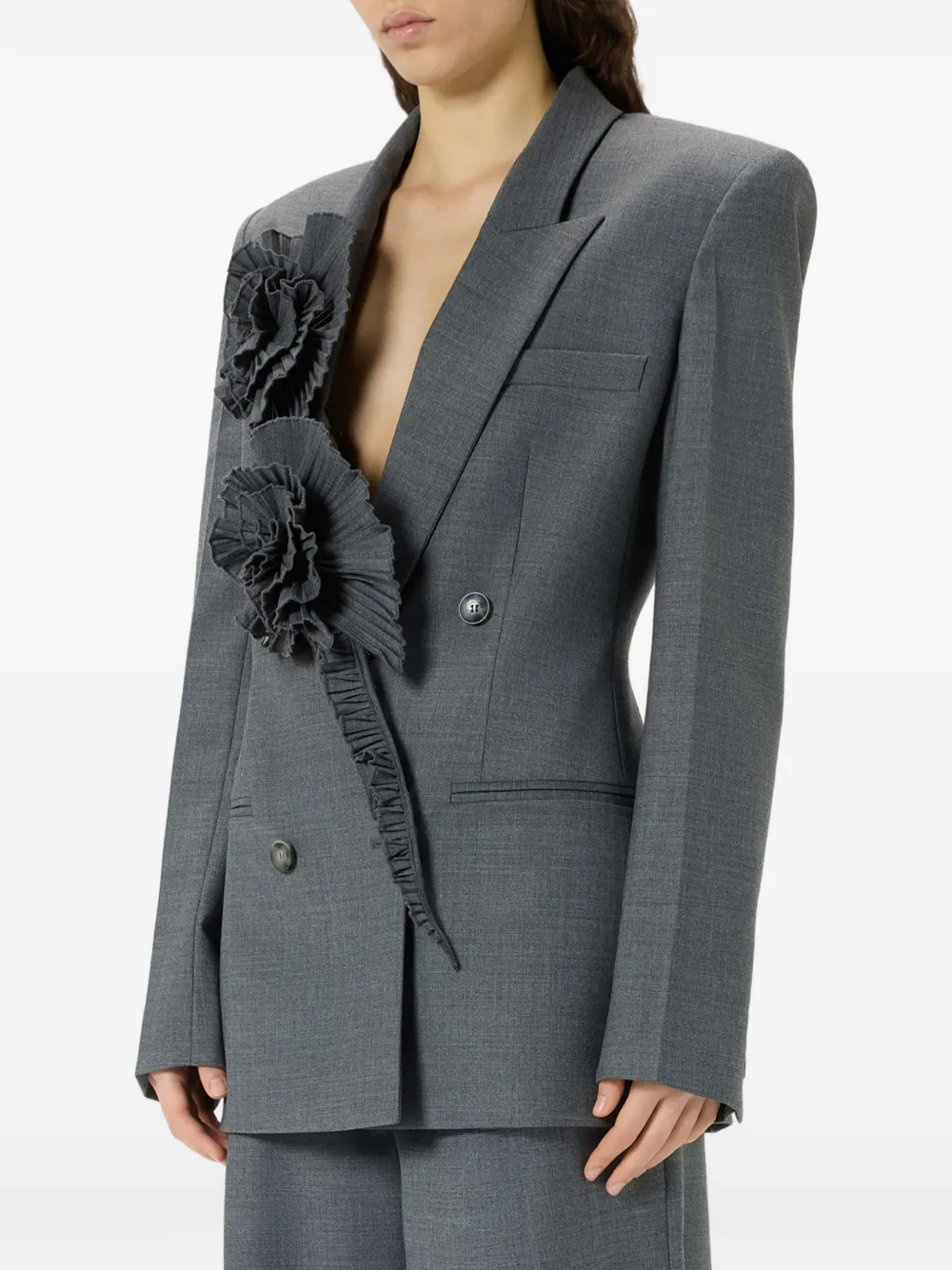 Blumarine Geplooide blazer verfraaid met rozen Grijs