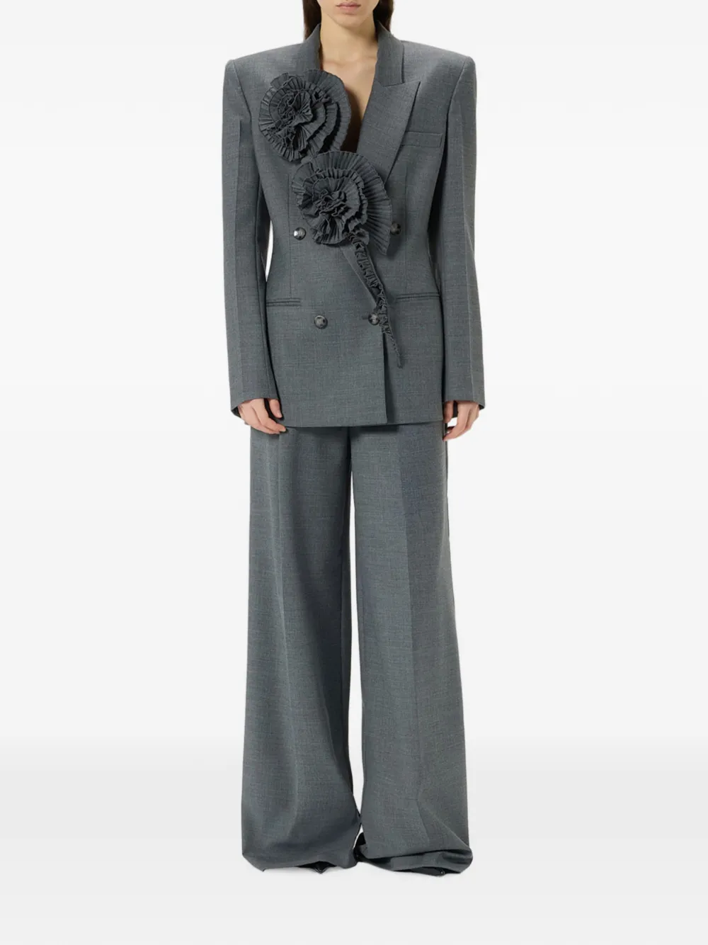 Blumarine Geplooide blazer verfraaid met rozen Grijs