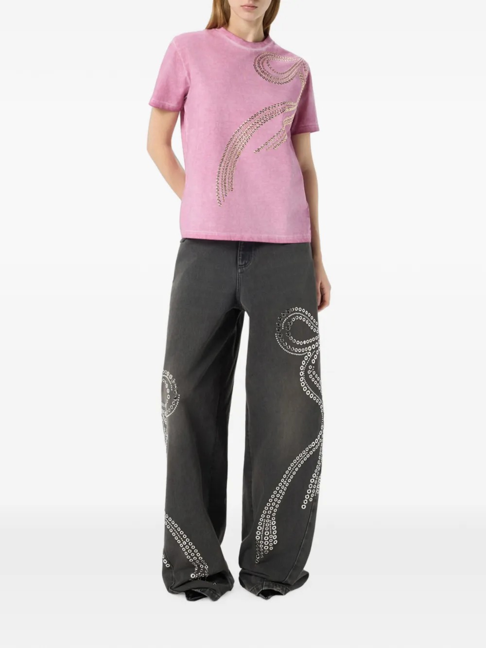 Blumarine Verfraaid T-shirt met ringlets Roze