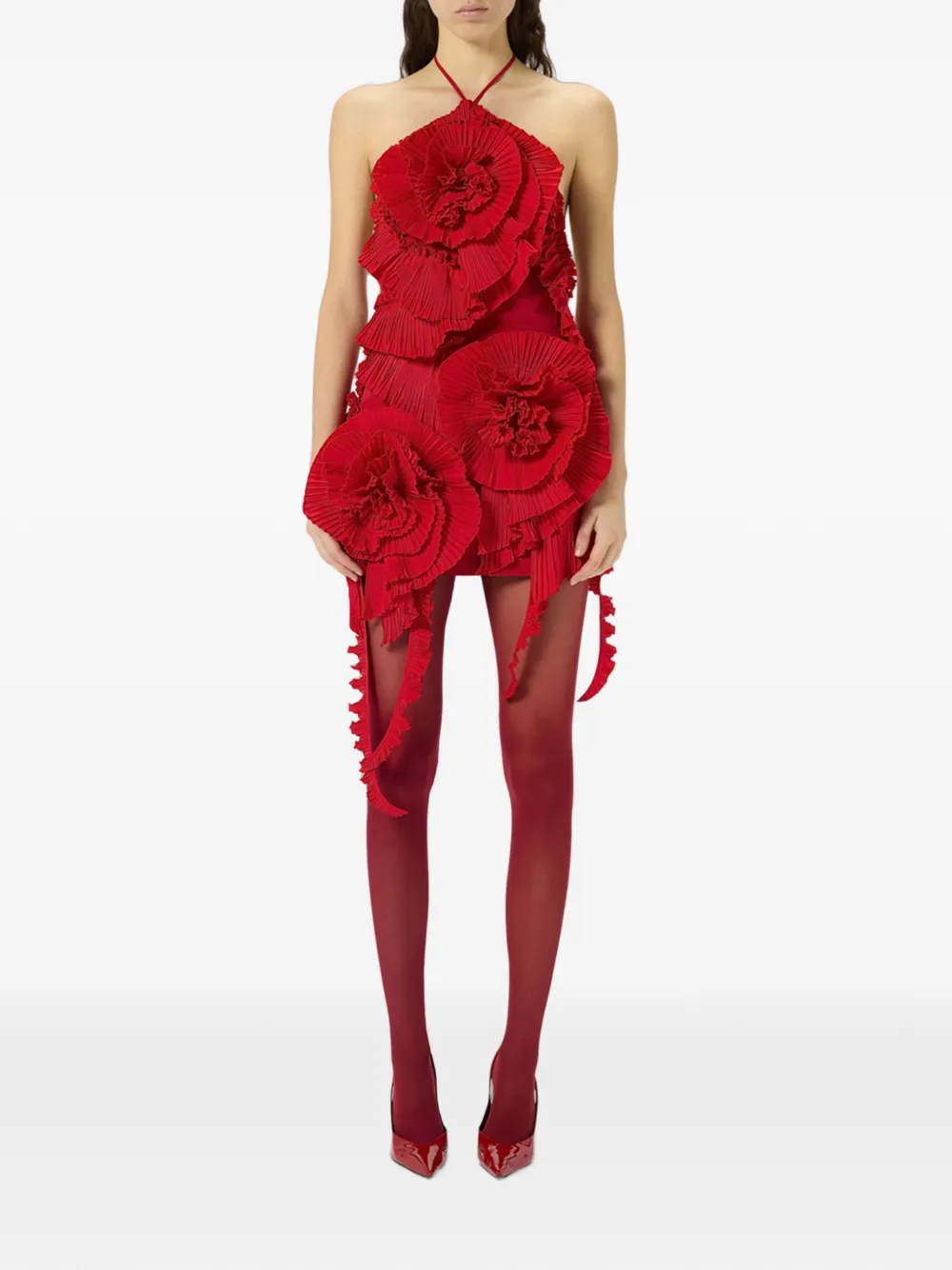 Blumarine Mini-jurk met geplooide roos Rood