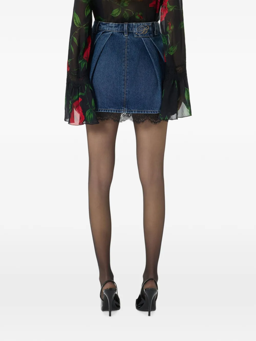 Blumarine Denim mini-rok met kanten afwerking Blauw