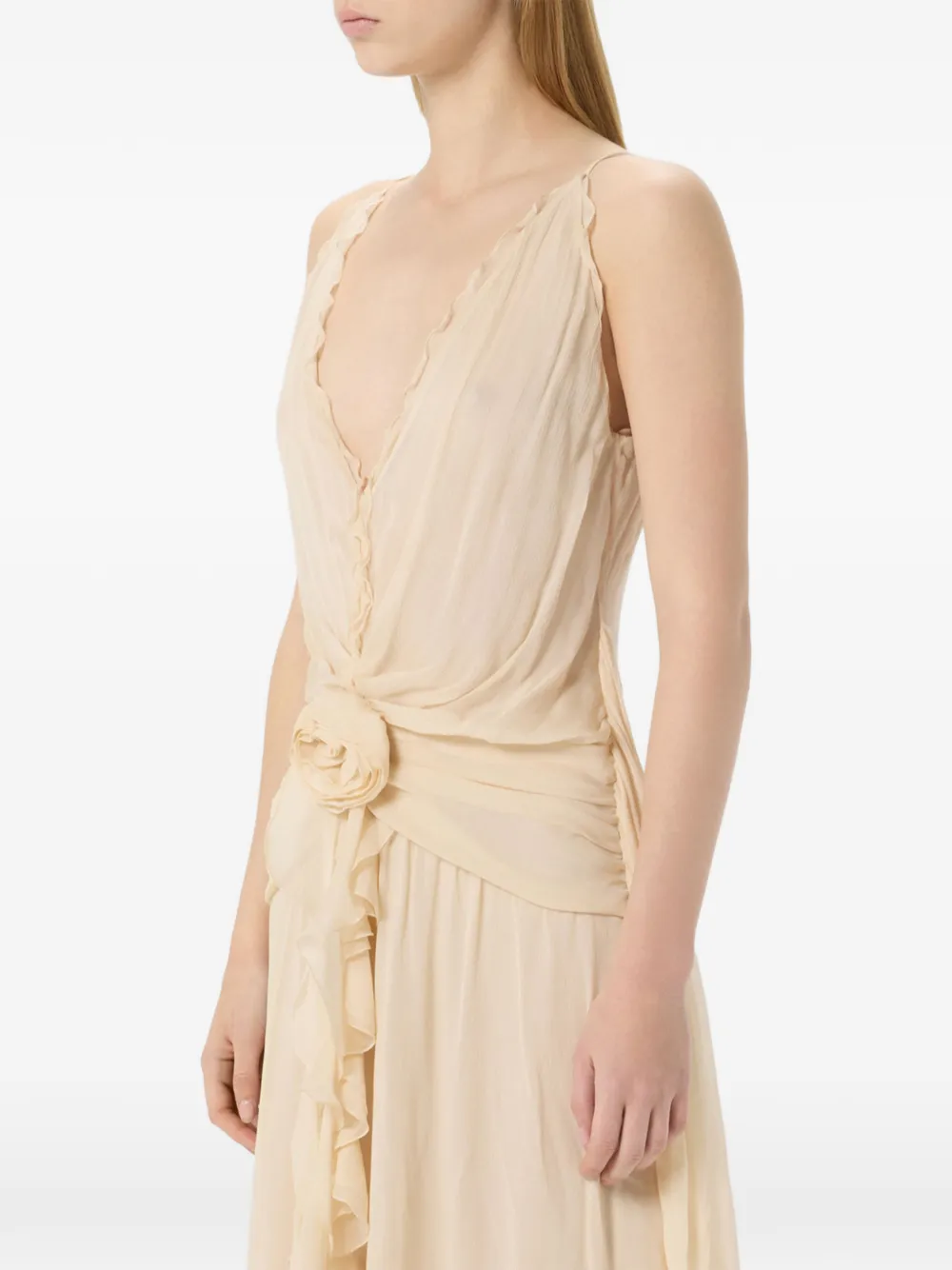 Blumarine Maxi-jurk met roosdetail Beige