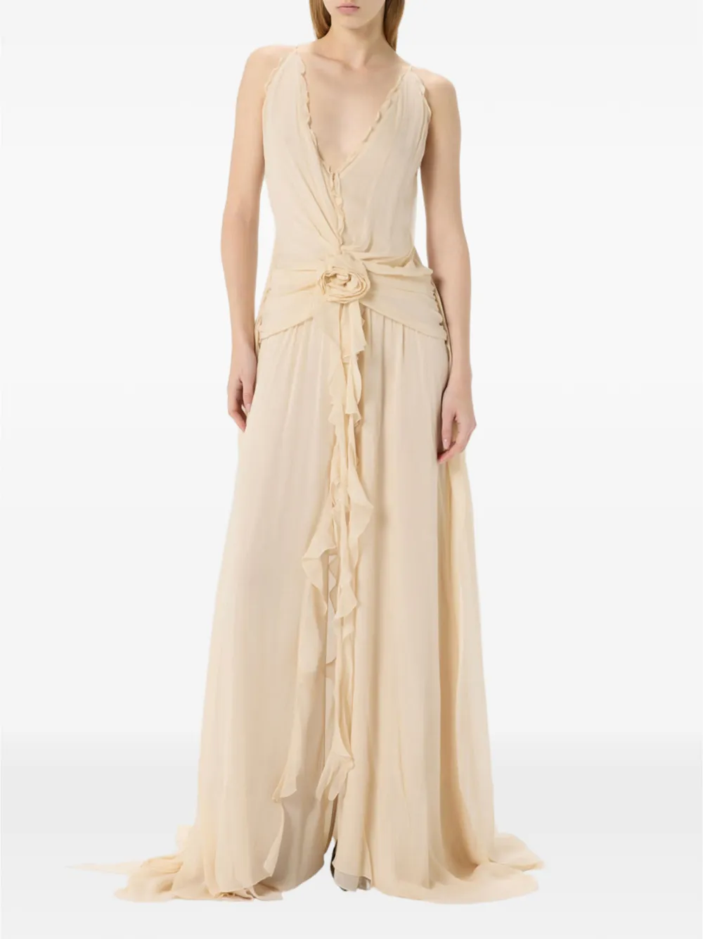 Blumarine Maxi-jurk met roosdetail Beige