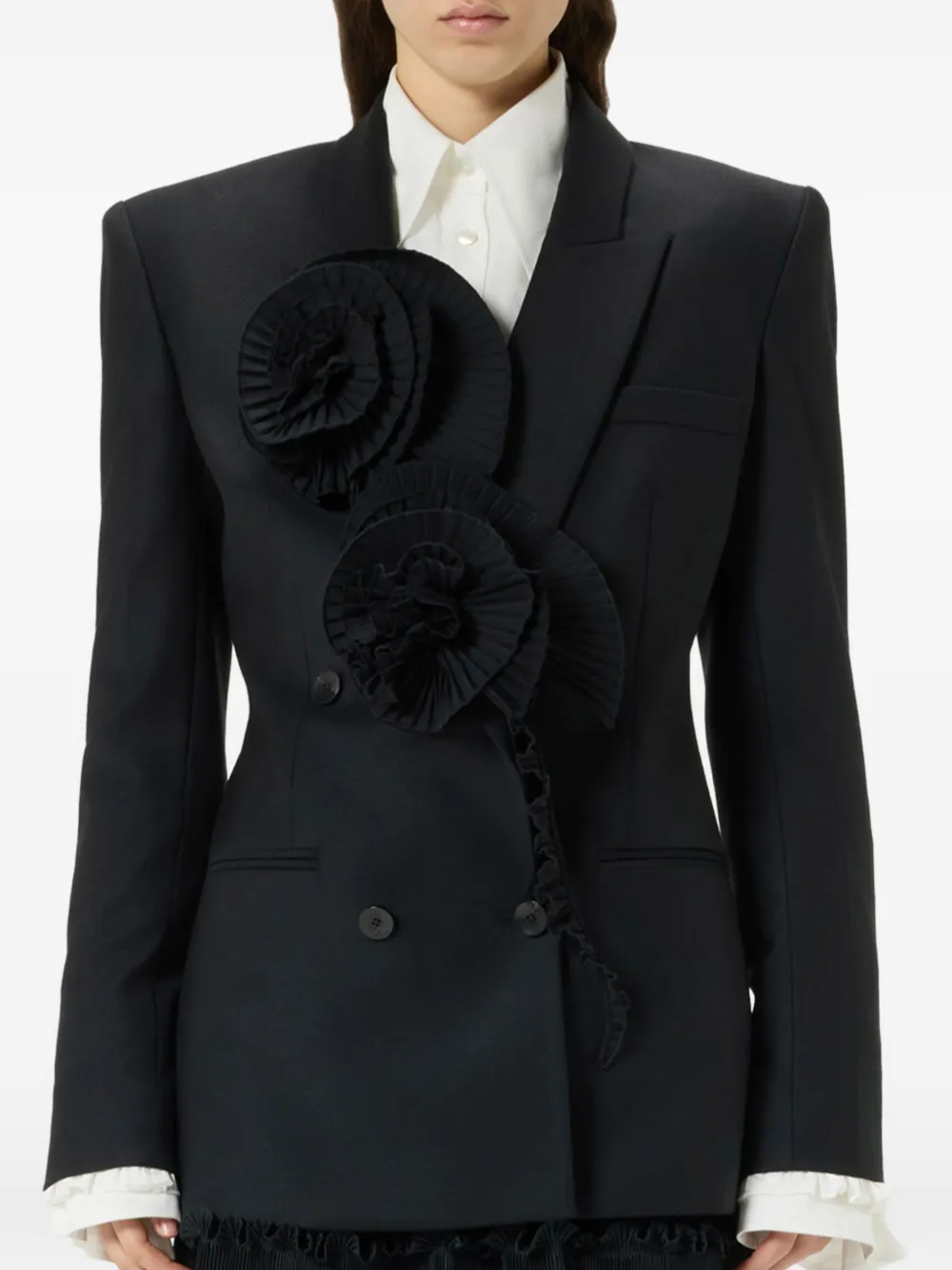 Blumarine Geplooide blazer verfraaid met rozen Zwart