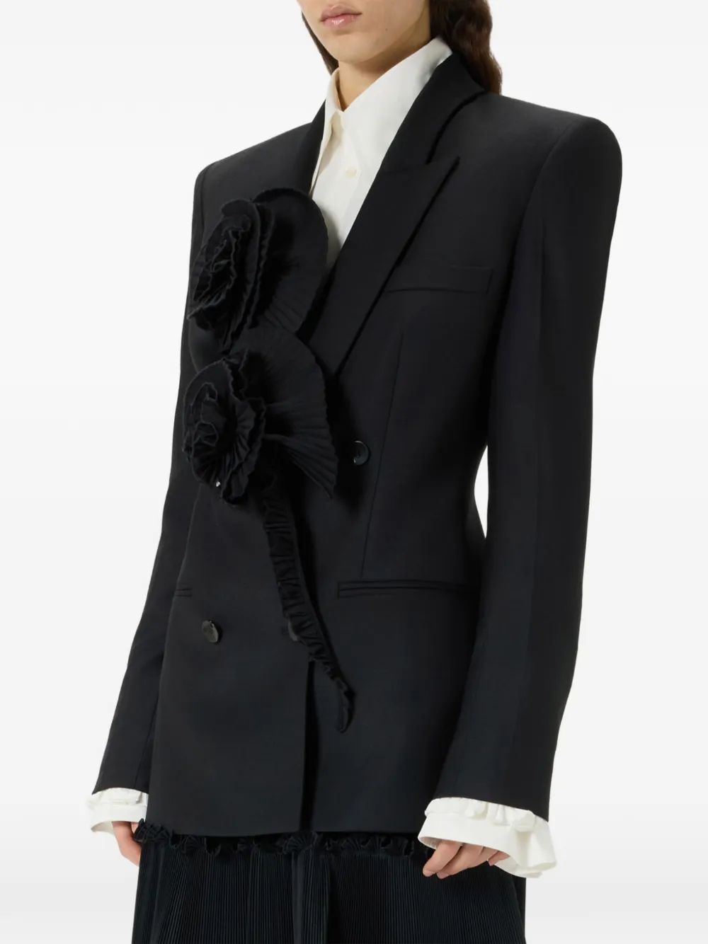 Blumarine Geplooide blazer verfraaid met rozen Zwart